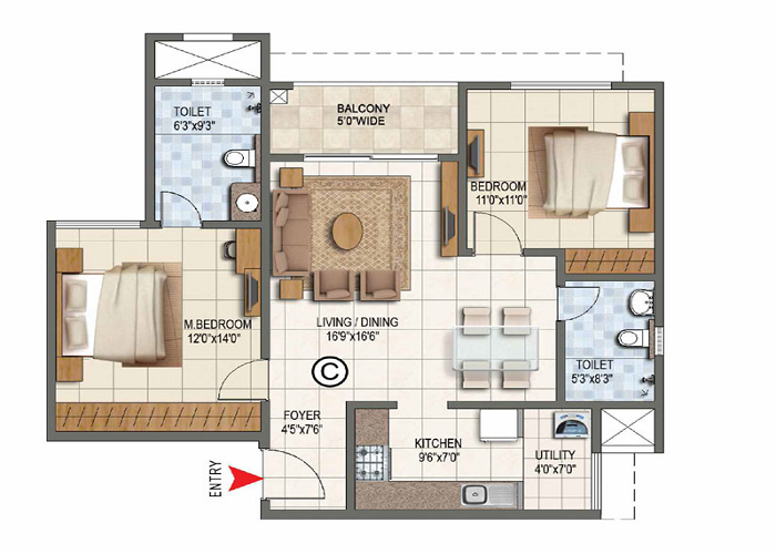 Featured Image of Prestige Medavakkam 2 BHK Floor Plan